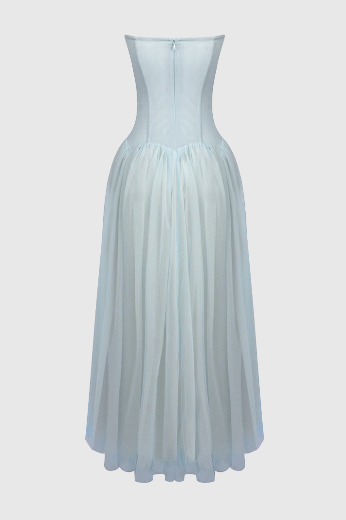 Flynn Strapless Mesh Pleated Maxi Dress - Blue