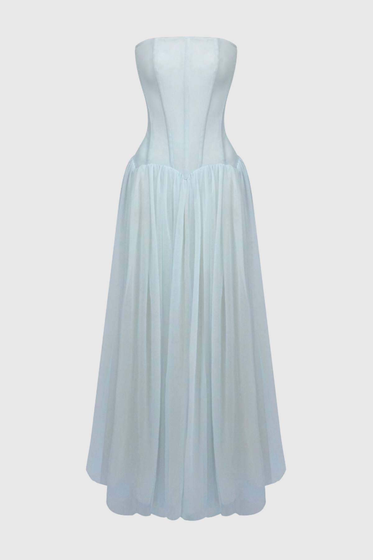 Flynn Strapless Mesh Pleated Maxi Dress - Blue