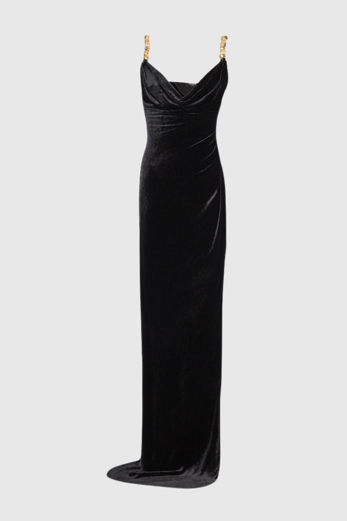 Fonso Gold  Buttoned Velvet Slit Maxi Dress