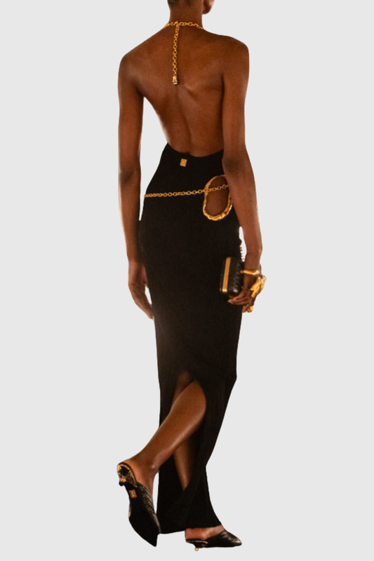 Forra Halter Metal Embellished Cutout Maxi Dress - Black