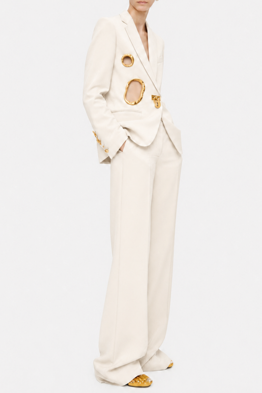 Forra Metal Embellished Cutout Blazer - Beige
