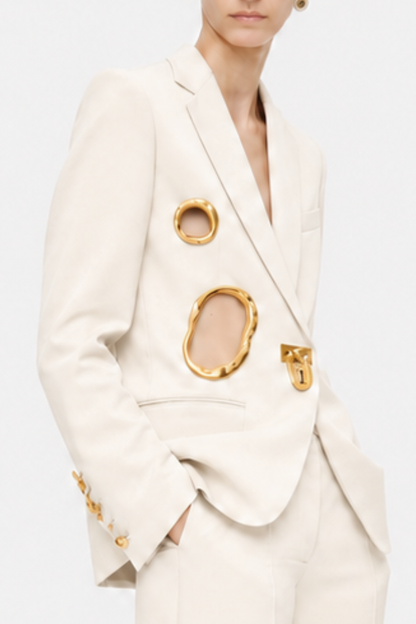 Forra Metal Embellished Cutout Blazer - Beige