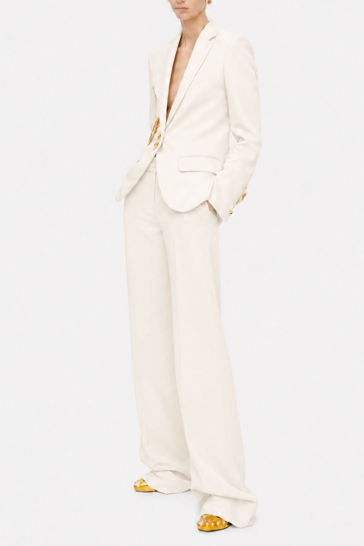 Forra Metal Embellished Cutout Blazer - Beige