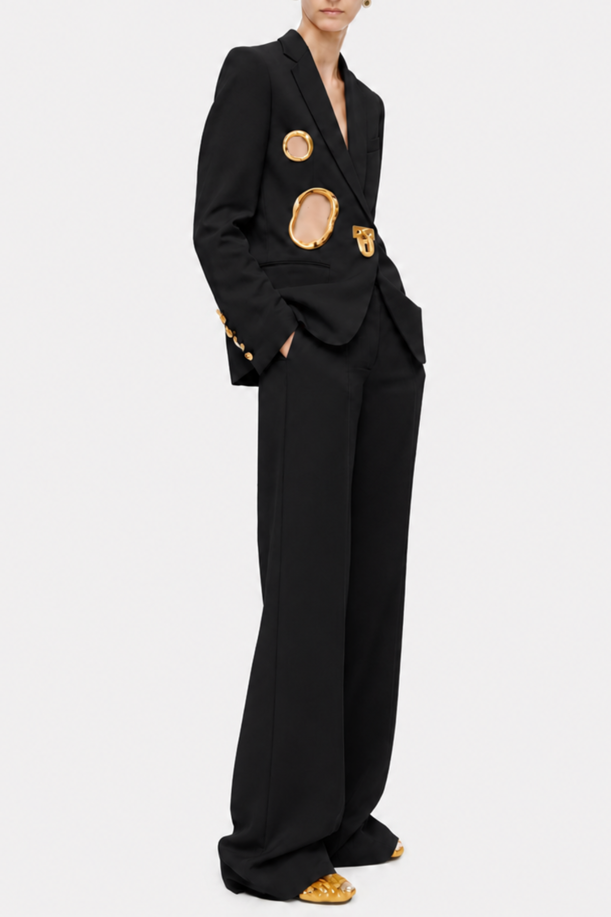 Forra Metal Embellished Cutout Blazer - Black