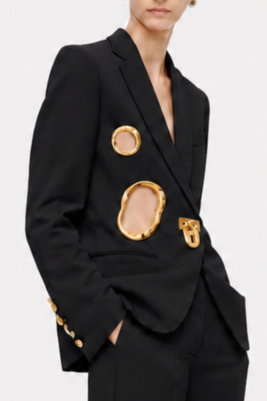 Forra Metal Embellished Cutout Blazer - Black