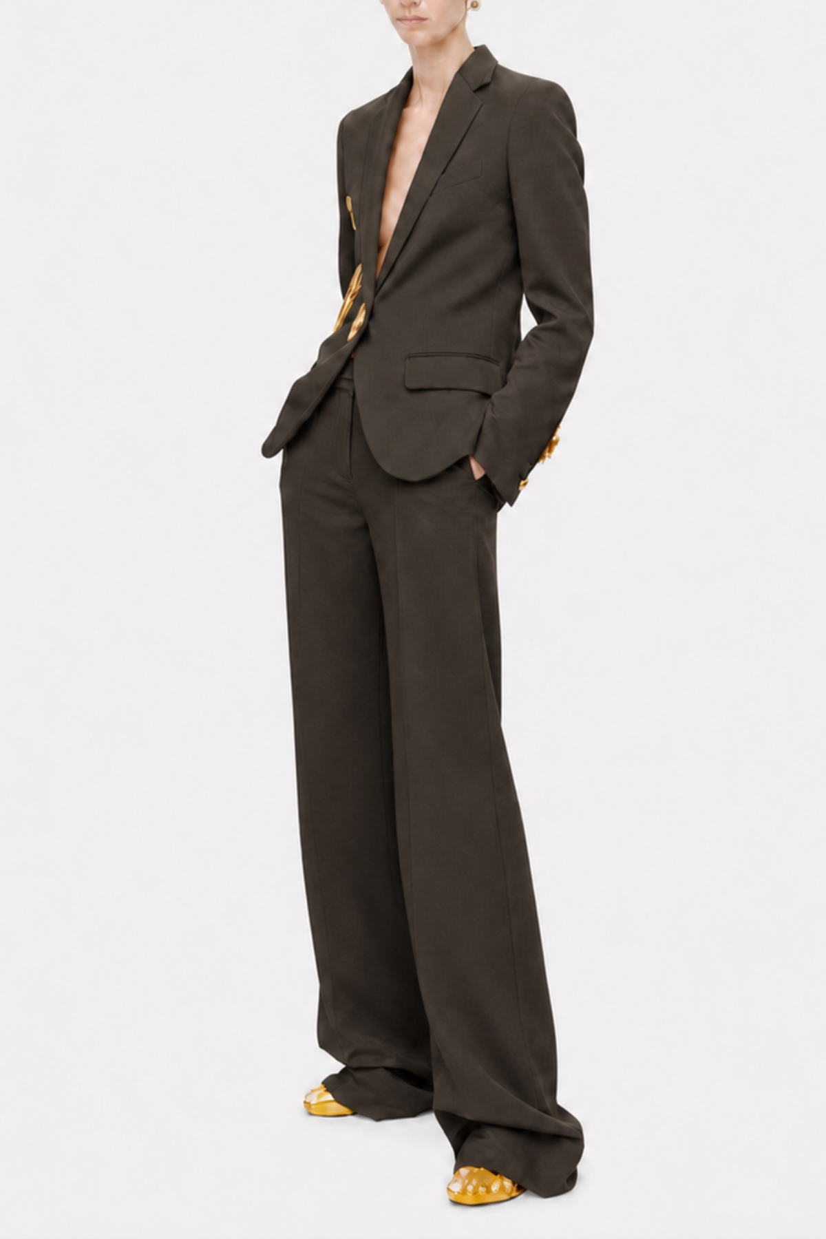 Forra Metal Embellished Cutout Blazer - Brown