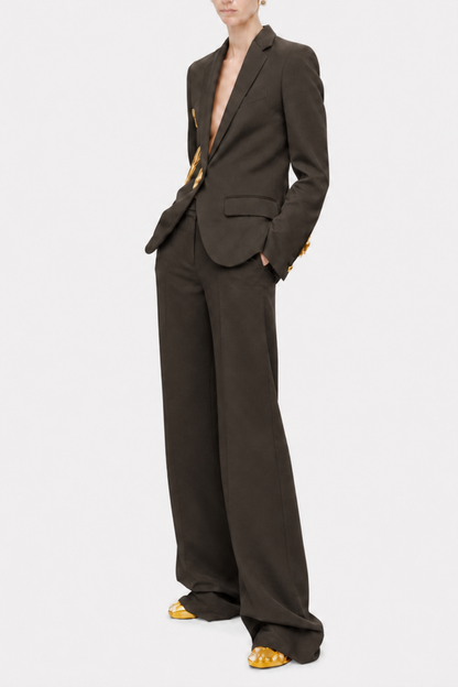 Forra Metal Embellished Cutout Blazer - Brown
