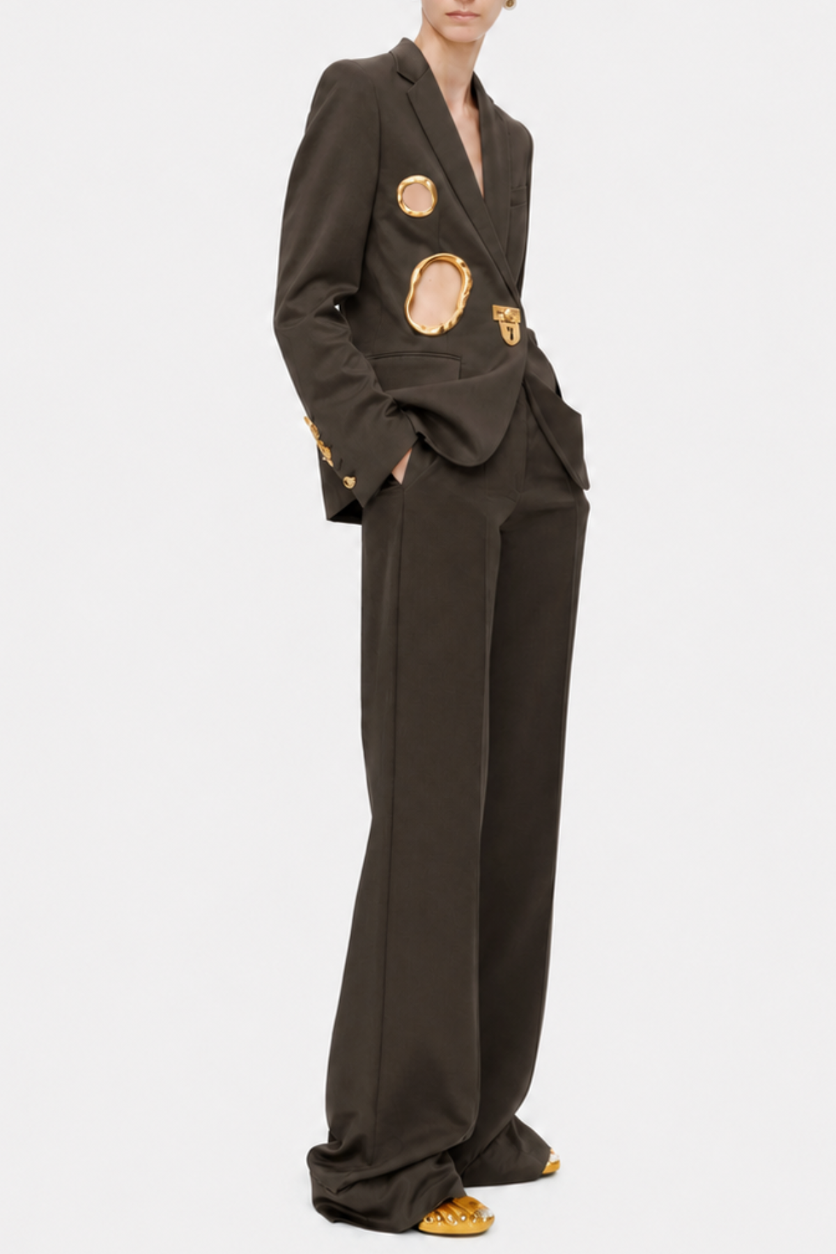 Forra Metal Embellished Cutout Blazer - Brown