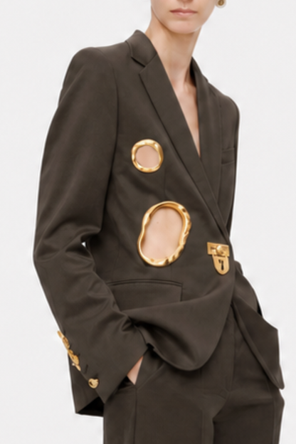 Forra Metal Embellished Cutout Blazer - Brown