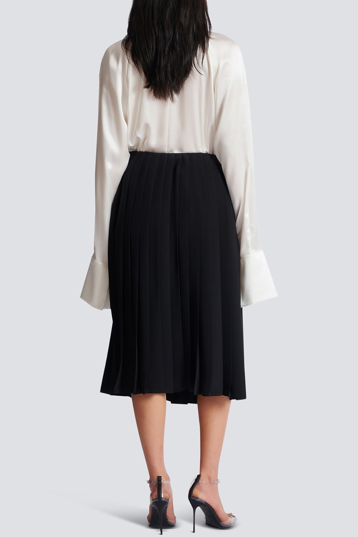 Foxea Chain Embellished Pleated Midi Skirt - Black