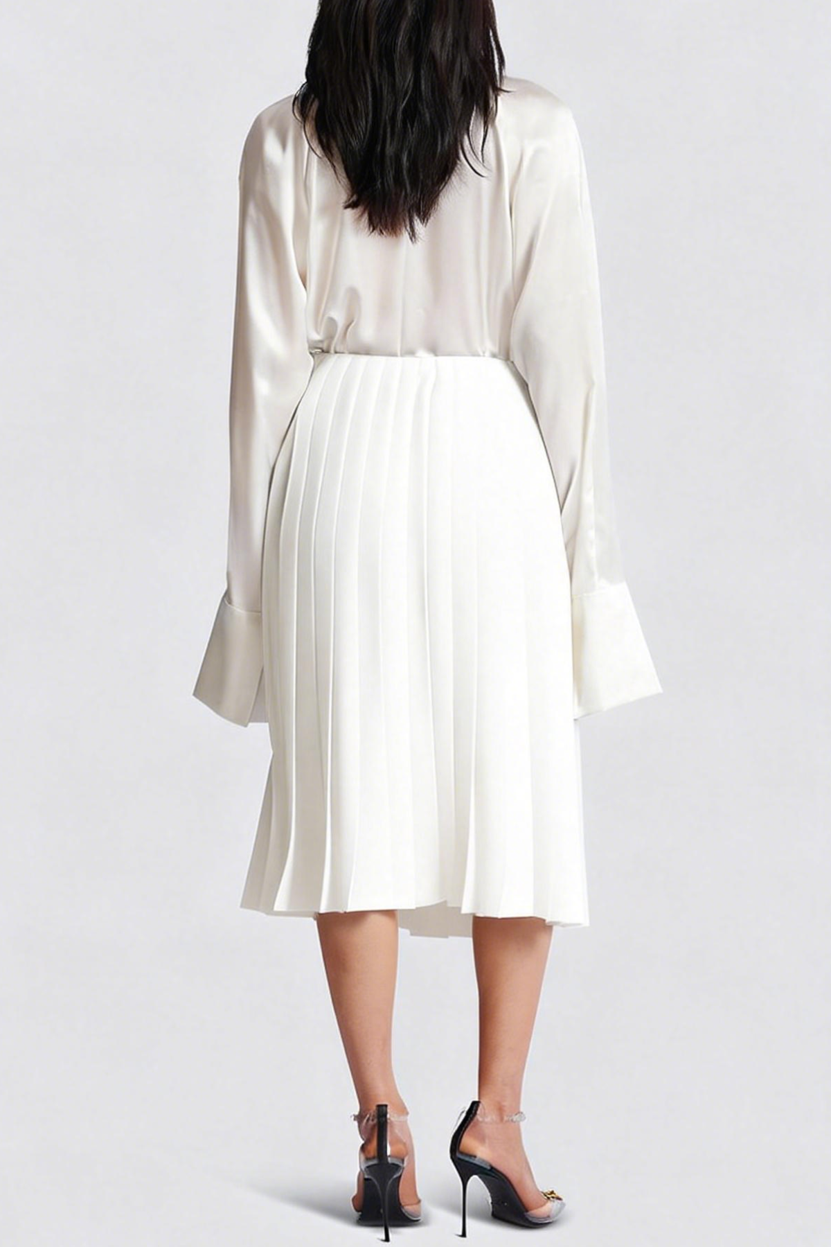Foxea Chain Embellished Pleated Midi Skirt - White
