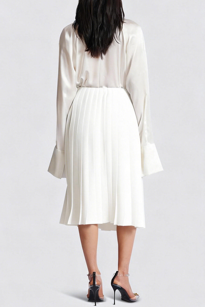 Foxea Chain Embellished Pleated Midi Skirt - White
