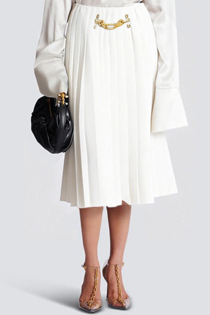 Foxea Chain Embellished Pleated Midi Skirt - White