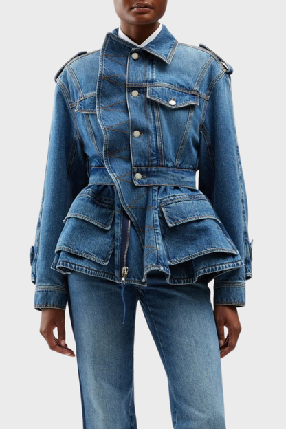 Fraser Asymmetric Ruffle Denim Jacket