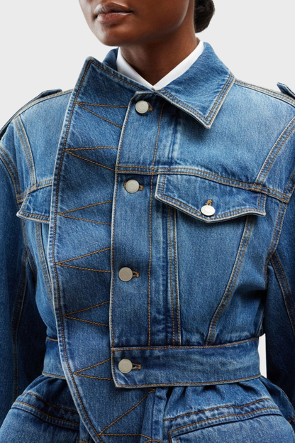Fraser Asymmetric Ruffle Denim Jacket