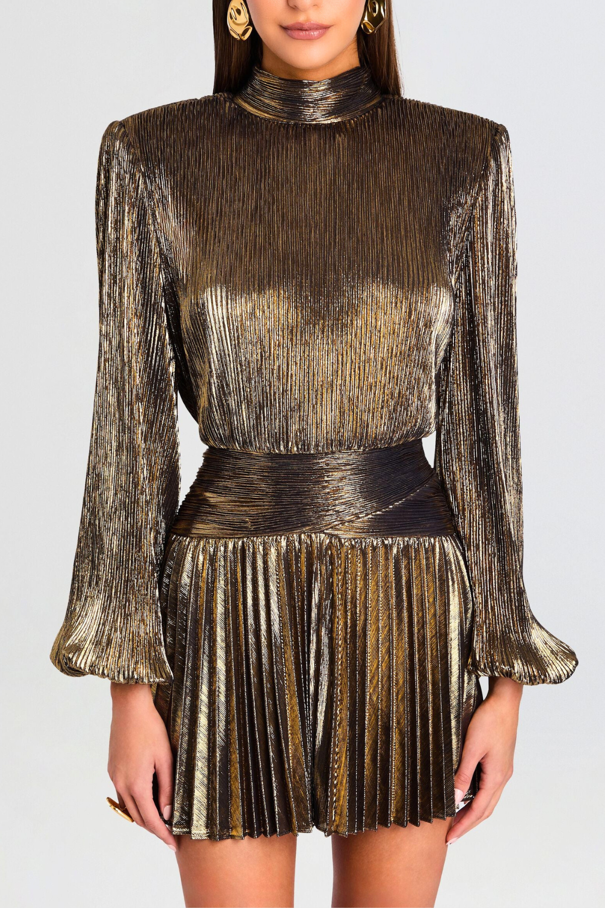 Freja Metallic Pleated Mini Dress