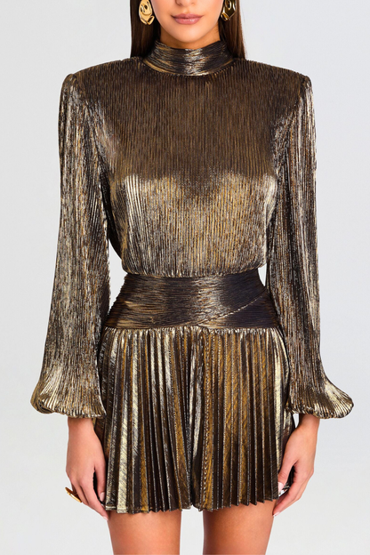 Freja Metallic Pleated Mini Dress