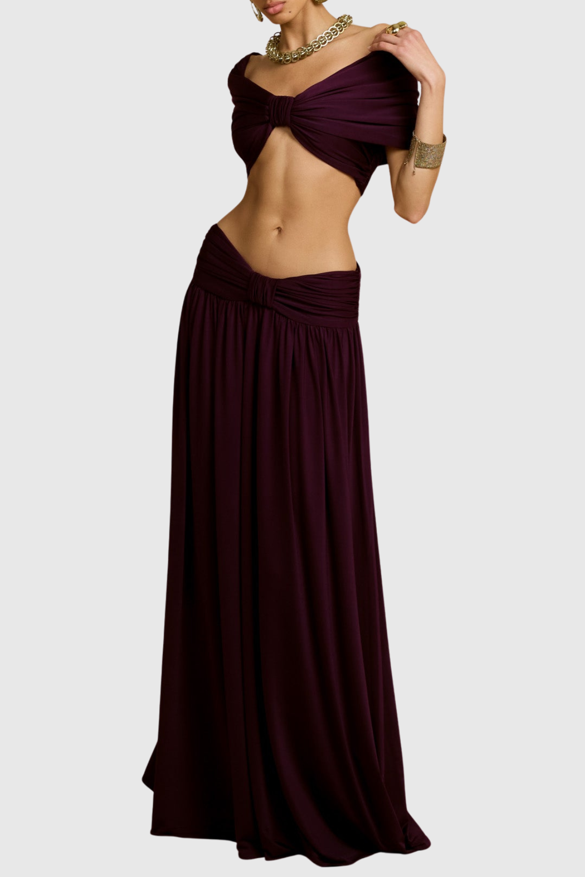 Gabriela Off Shoulder Ruched Top & Maxi Dress Set - Purple