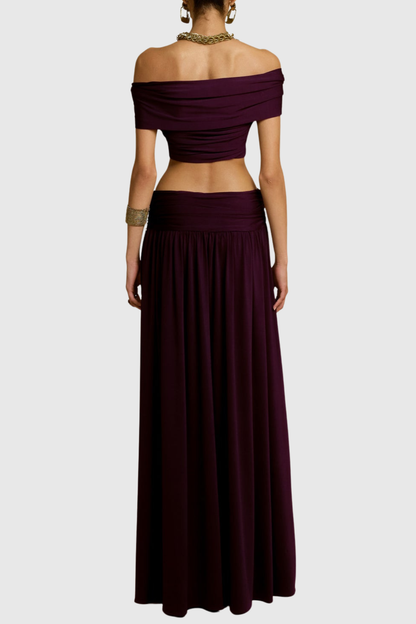 Gabriela Off Shoulder Ruched Top & Maxi Dress Set - Purple
