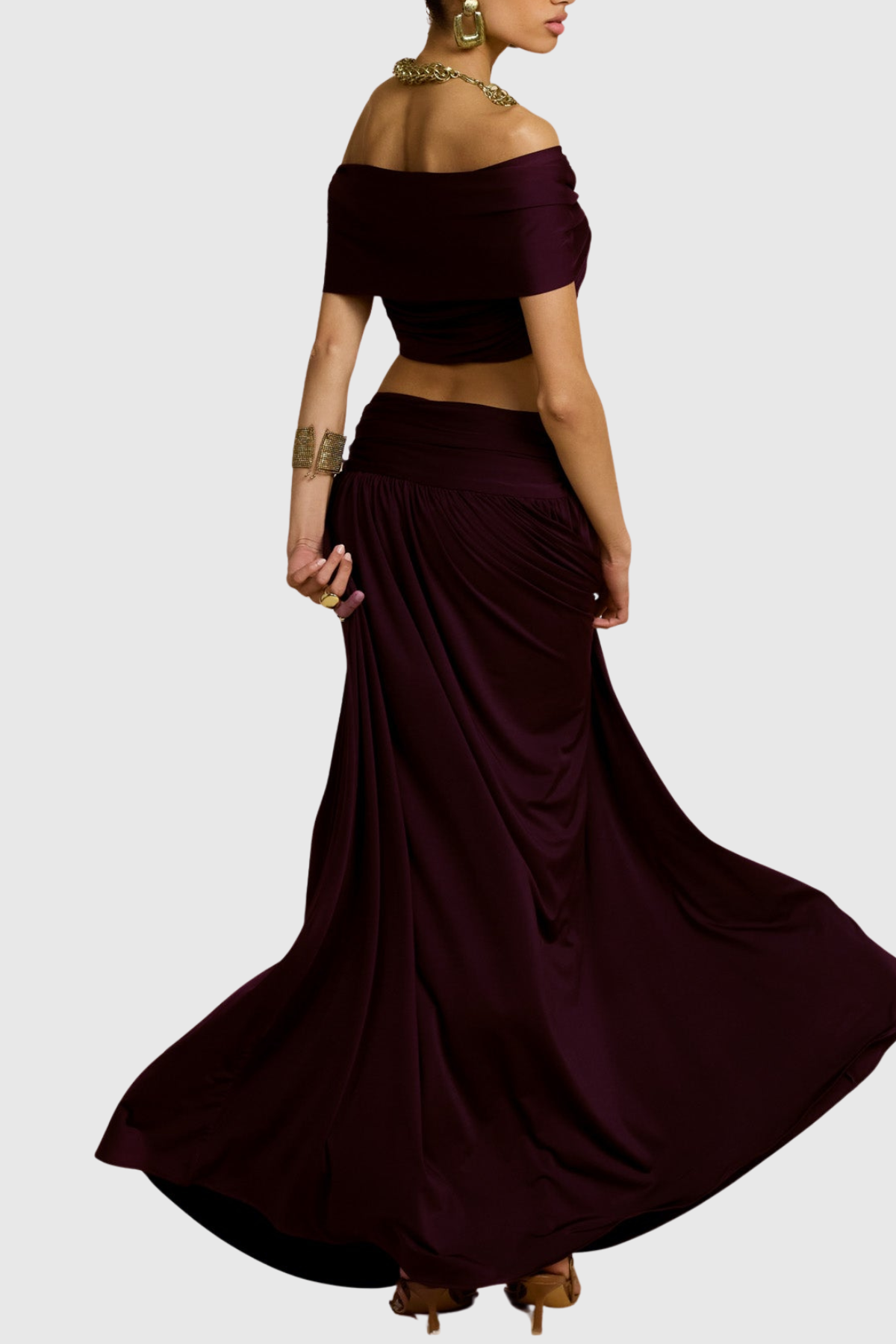Gabriela Off Shoulder Ruched Top & Maxi Dress Set - Purple