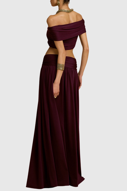 Gabriela Off Shoulder Ruched Top & Maxi Dress Set - Purple