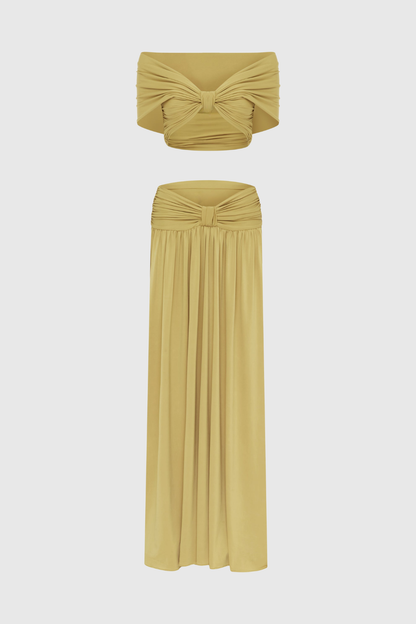 Gabriela Off Shoulder Ruched Top & Maxi Dress Set - Sand