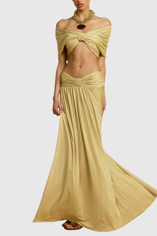 Gabriela Off Shoulder Ruched Top & Maxi Dress Set - Sand