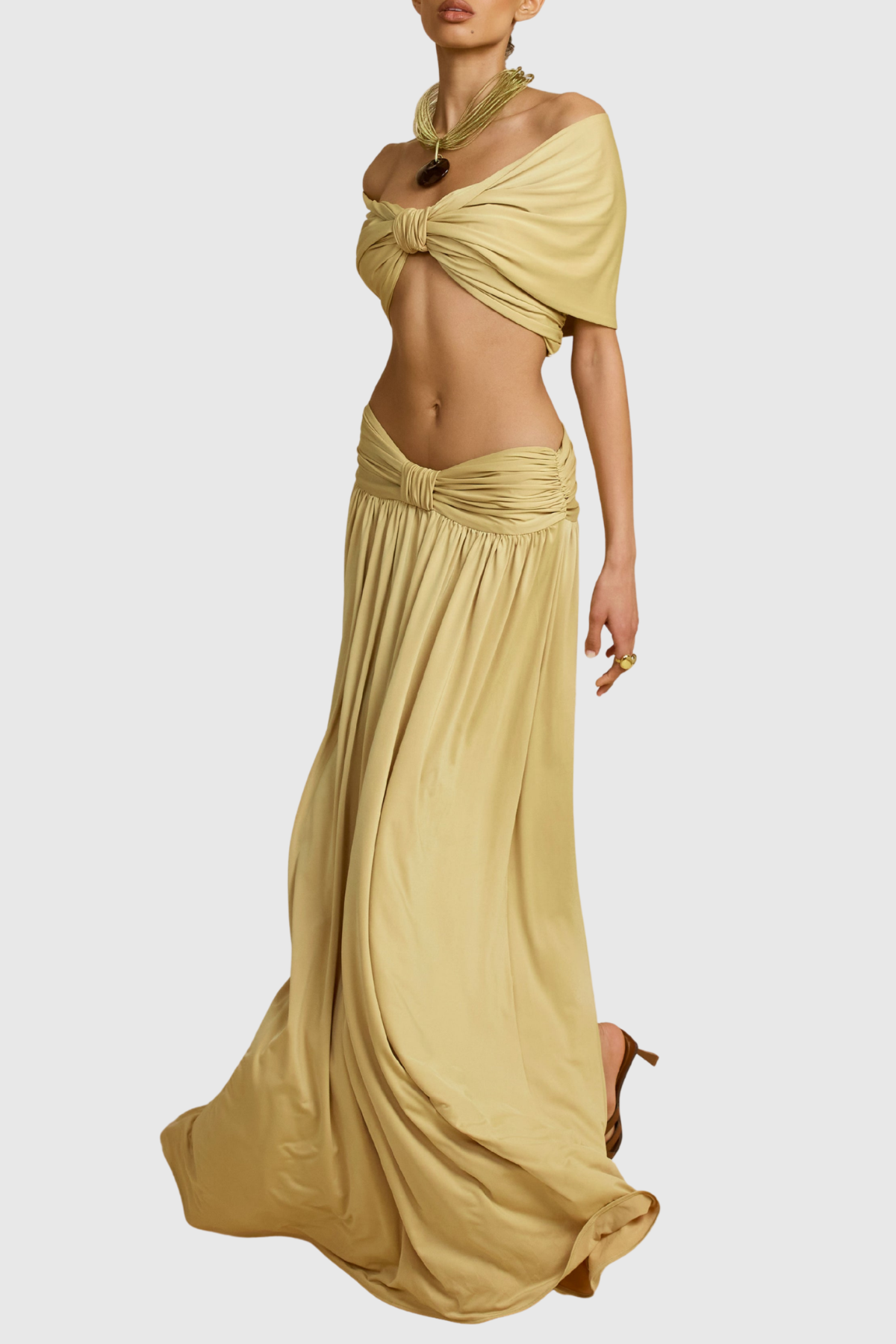 Gabriela Off Shoulder Ruched Top & Maxi Dress Set - Sand