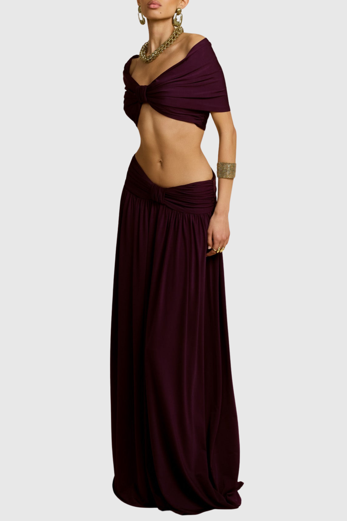 Gabriela Off Shoulder Ruched Top & Maxi Dress Set - Purple