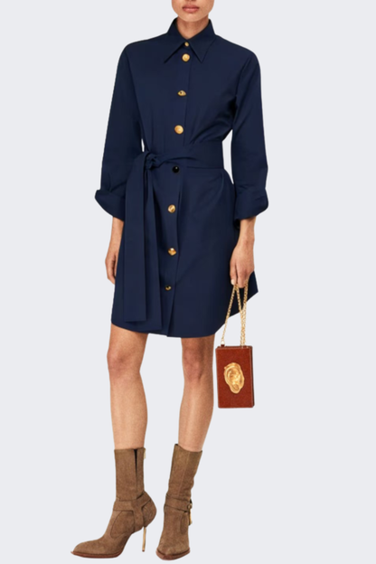 Gadiel Buttoned Mini Shirt Dress - Navy