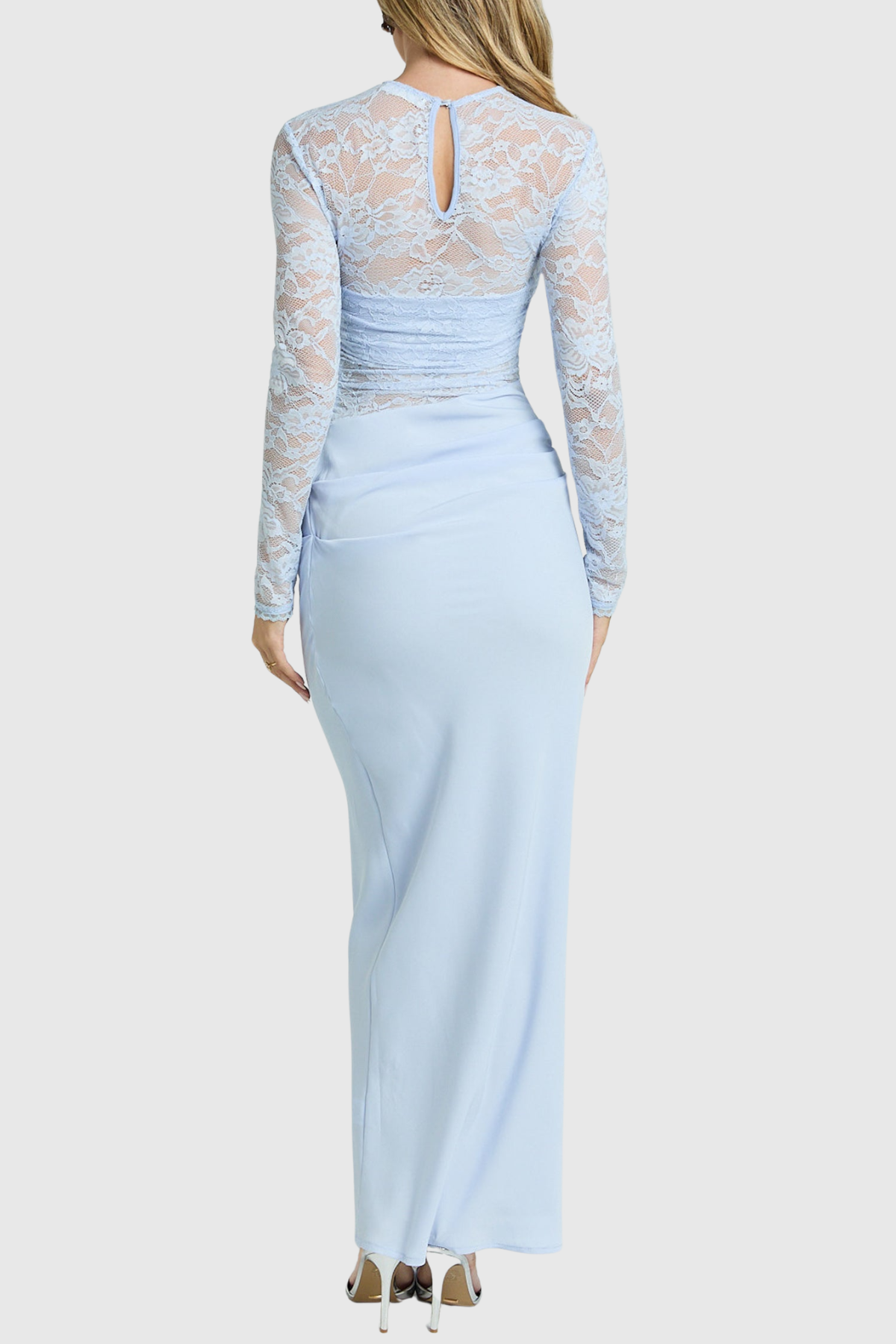 Gaela Lace Ruched Maxi Dress - Blue