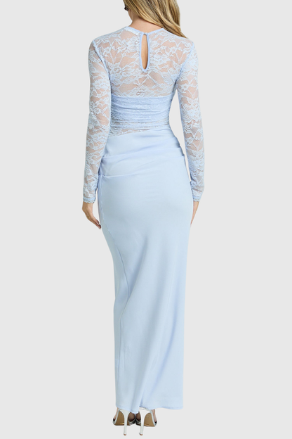 Gaela Lace Ruched Maxi Dress - Blue