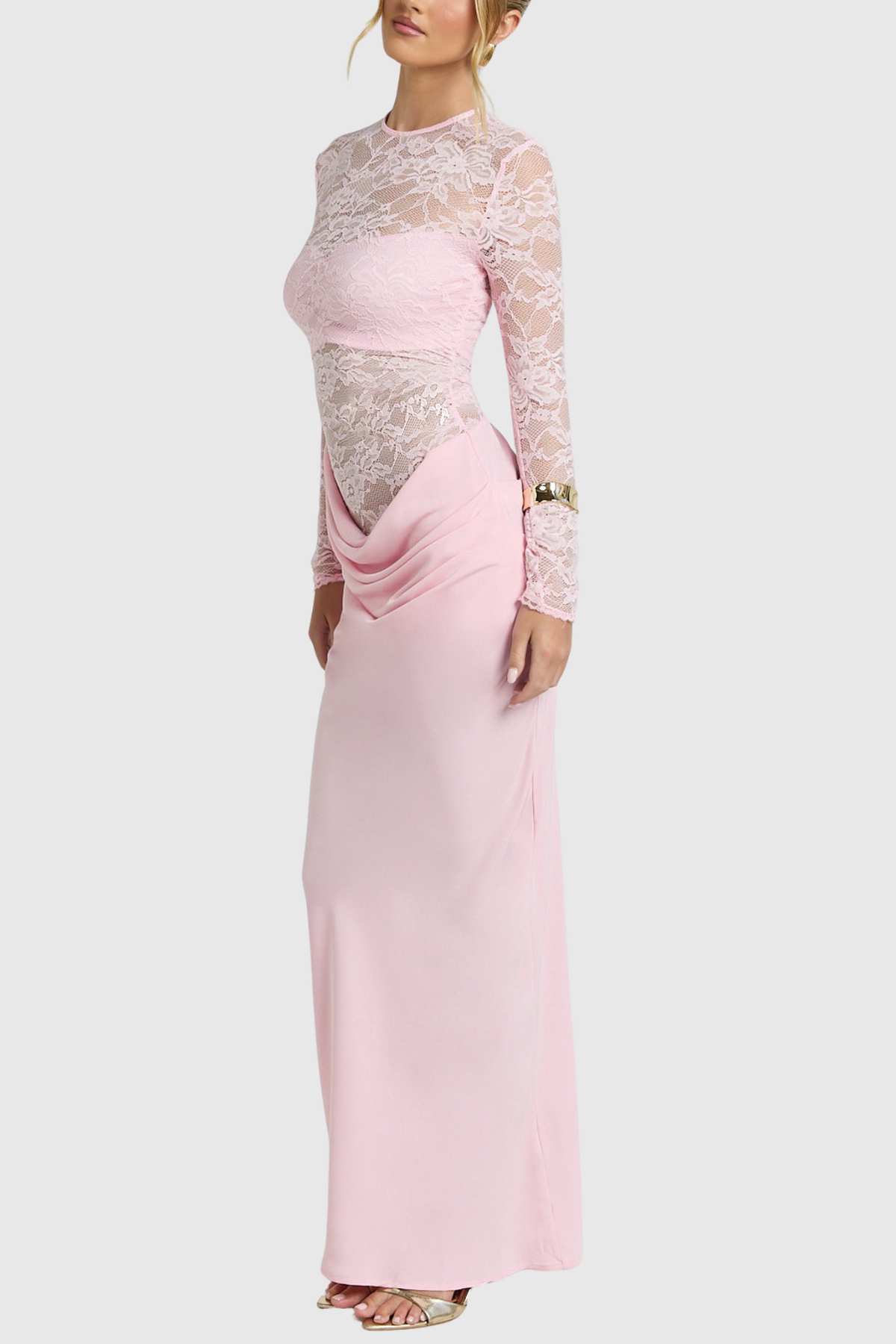 Gaela Lace Ruched Maxi Dress - Pink