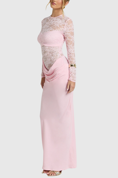 Gaela Lace Ruched Maxi Dress - Pink