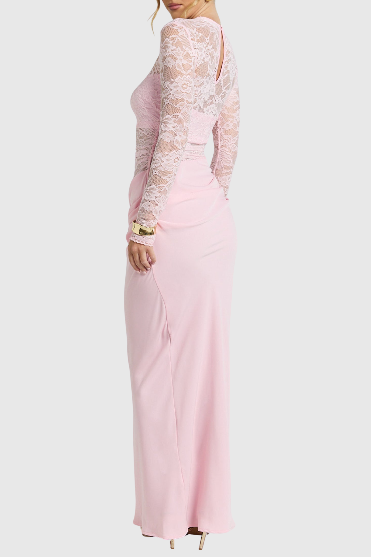 Gaela Lace Ruched Maxi Dress - Pink