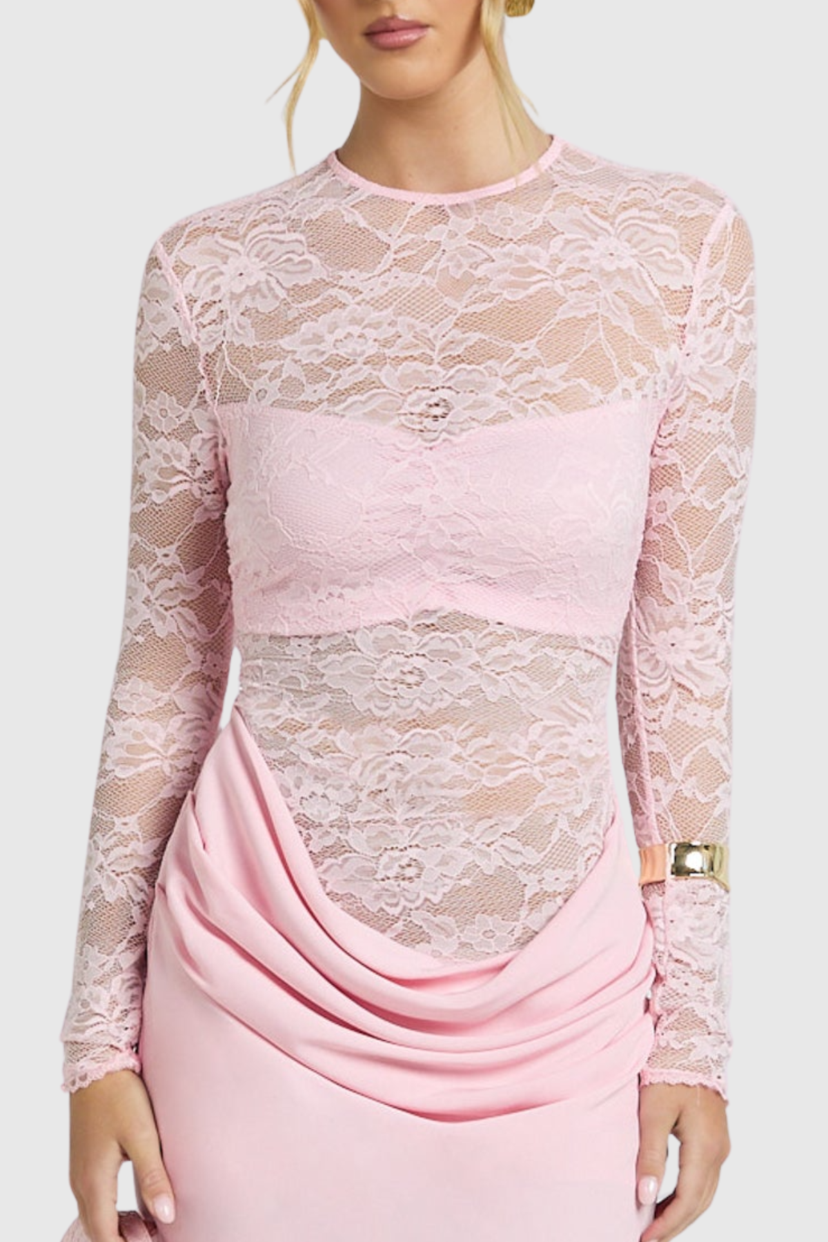 Gaela Lace Ruched Maxi Dress - Pink
