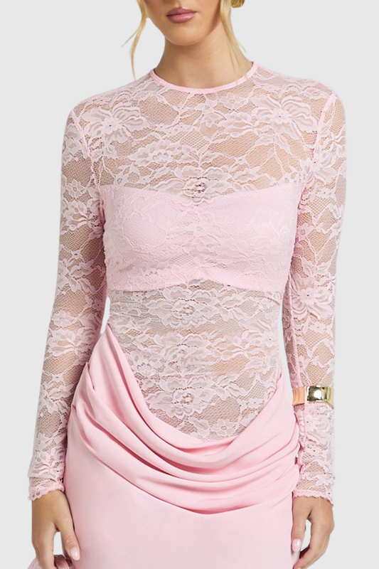 Gaela Lace Ruched Maxi Dress - Pink
