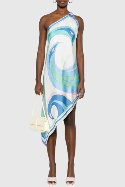 Galadra One Shoulder Swirl Midi Dress