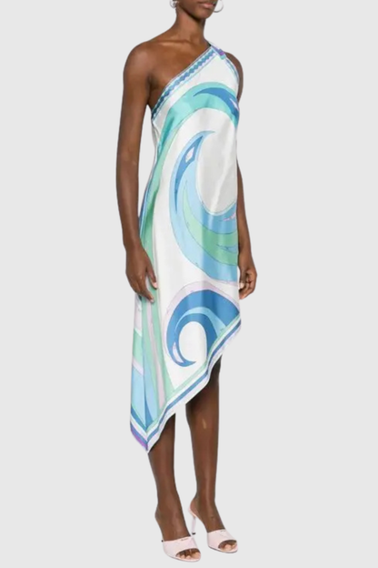 Galadra One Shoulder Swirl Midi Dress