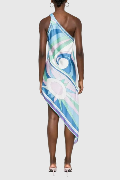 Galadra One Shoulder Swirl Midi Dress