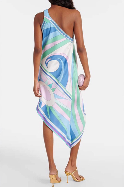 Galadra One Shoulder Swirl Midi Dress