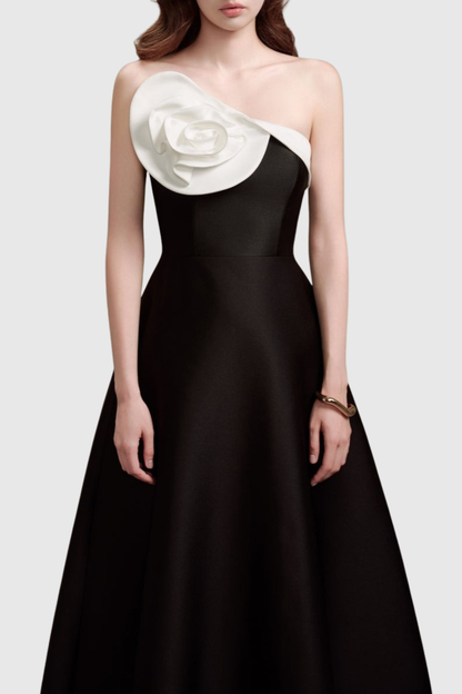 Galyn Floral Strapless Satin Maxi Dress