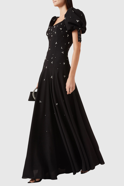 Gamina Crystal Puff Sleeve Maxi Dress