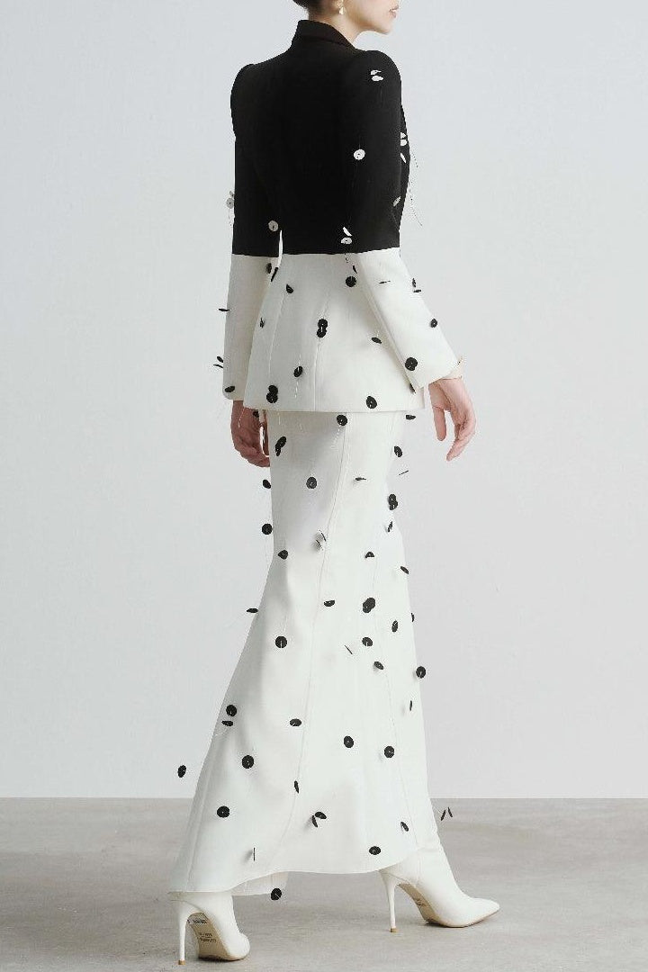 Gana Sequin Dot Trumpet Blazer - White