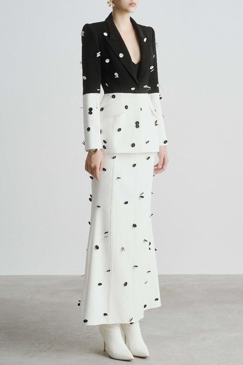 Gana Sequin Dot Trumpet Blazer - White