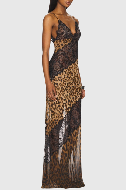 Gannan Lace Leopard Maxi Dress