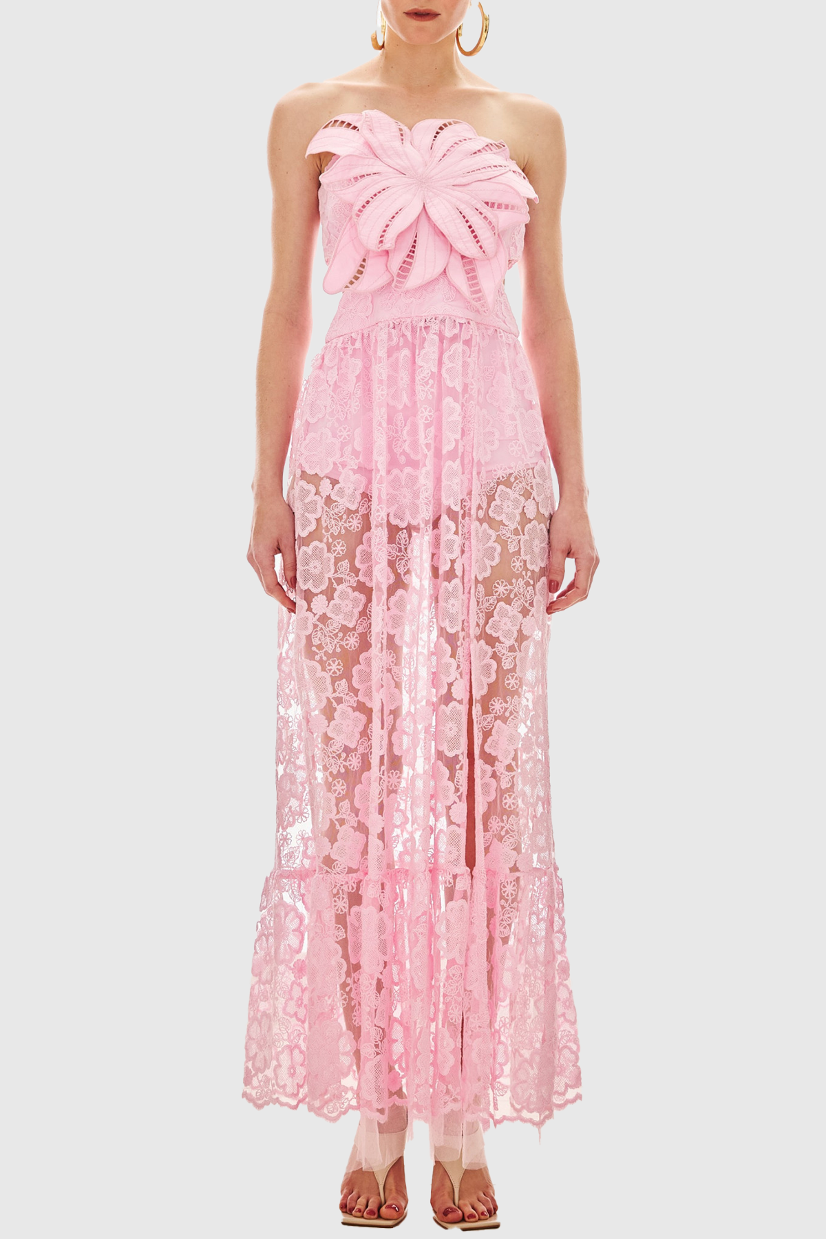 Garar Floral Lace Strapless Maxi Dress - Pink