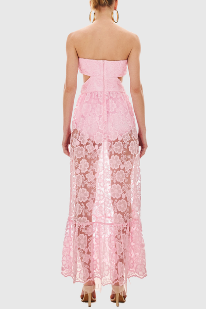 Garar Floral Lace Strapless Maxi Dress - Pink