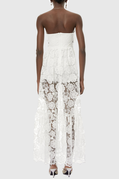 Garar Floral Lace Strapless Maxi Dress - White