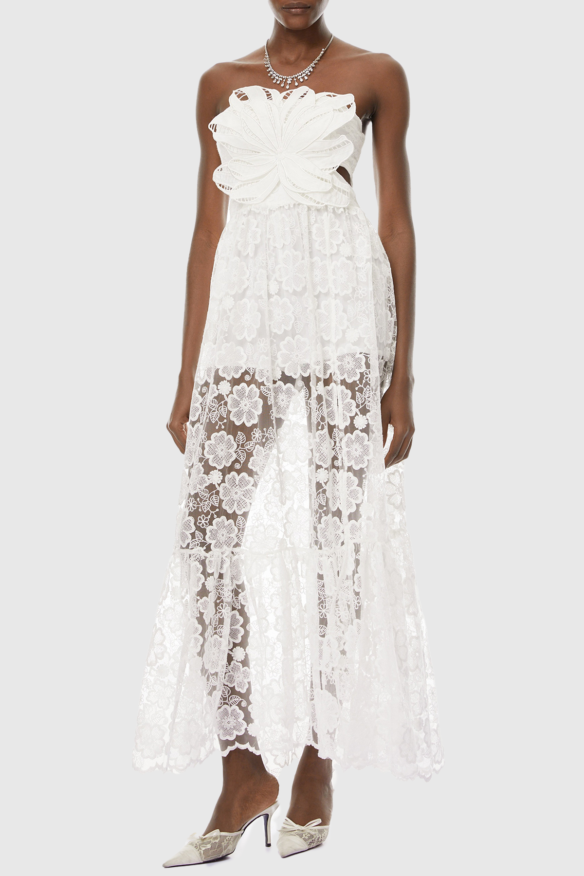 Garar Floral Lace Strapless Maxi Dress - White